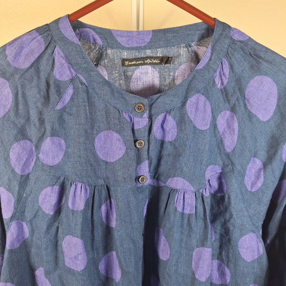 Gudrun Sjoden Polka Dot Cotton Tunic Euro Boho Lagenlook Folk Top Medium - Picture 3 of 8